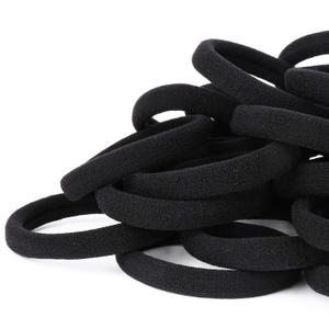 50PCS Black Hair Ties for Women, Cotton Seamless Hair Bands, Elastic Ponytail Holders, No Damage for Thick Hair, 2 Inch in Diameter, by Qarwayoc