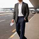 Soojun Men's Classic Fit Flex Waist Flat Front Dress Pant (Blue)