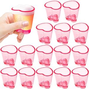 Irrmshr 16 PCS Plastic Beer Mugs,1.5 oz Pink Shot Glass,Cute Heart Shot Glasses,Reusable Beer Stein Tasting Glasses Juice Cups for Drinking Beer