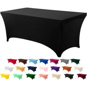 Utopia Kitchen 4FT Spandex Tablecloth [1 Pack, Black] 200 GSM Stretch, Fitted, Washable and Wrinkle Resistant Table Cloth Rectangle Cover for Trade Shows, Wedding, Parties [48Lx30Wx30H Inch]