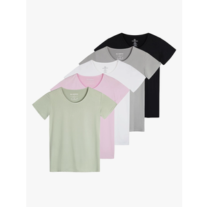 Real Essentials 4Pack: Women's Dry Fit Tech Stretch Short-Sleeve Crew Neck Athletic T-Shirt  M
