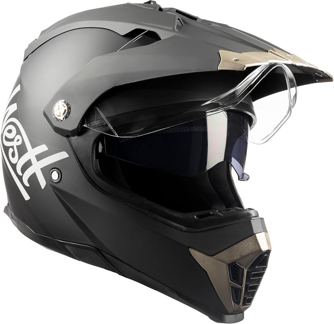 Westt Dual Sport Motorcycle Helmet Off-Road Helmets for Adults, Dual Visor Motorcycle Helmet - Full Face ATV UTV Helmet Dirt Bike Motocross Helmets DOT Approved (XL (24.02-24.41 in), Black-gold)