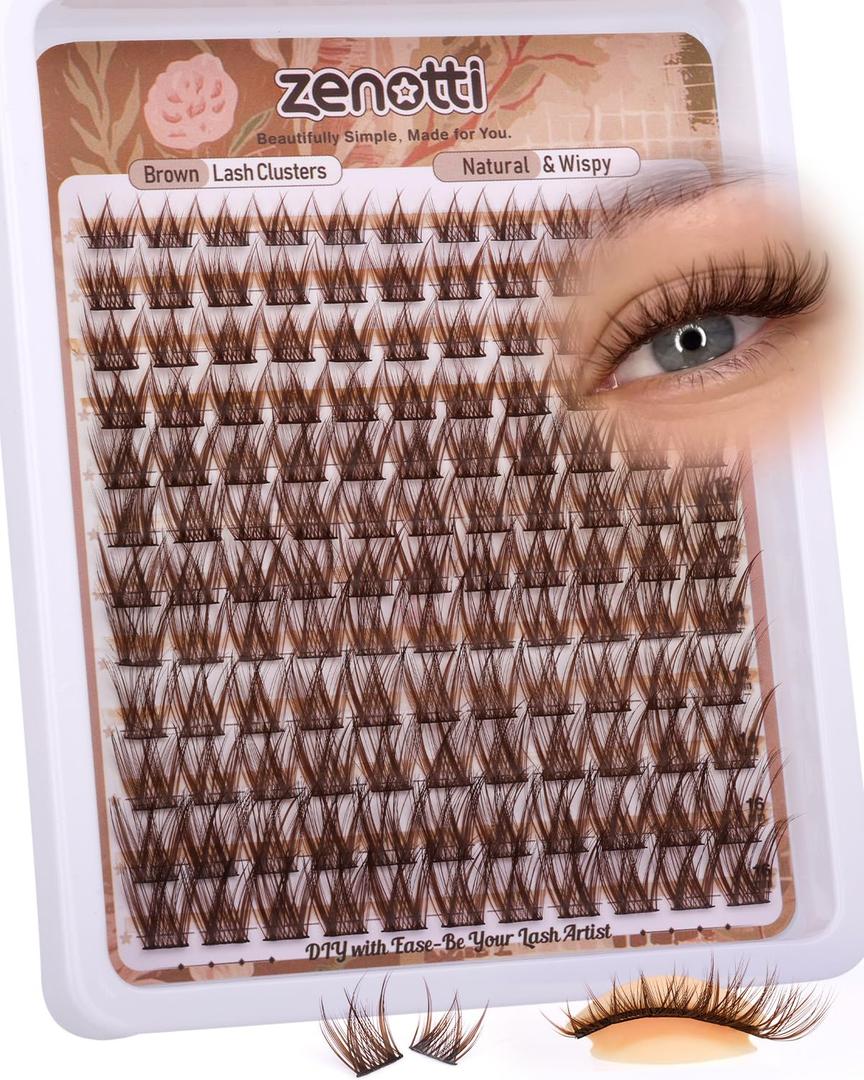 Brown Lash Clusters Wispy Lashes Clusters Natural Cluster Eyelash Extensions Dark Brown Eyelash Cluster C-Curly Individual Lashes Extension DIY Eyelash Extensions 8-16MM 132PCS by zenotti