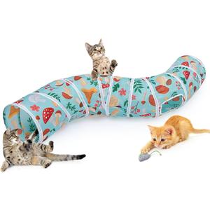 Glittme Cat Tunnel, Cat Tunnels for Indoor Cats, S-Shape Cats Cave with Cat Toys, Foldable Cat Tubes and Tunnels for Cats, Rabbit, Puppy, Guinea Pig