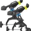 Upgraded Fishing Rod Holder with Button-Lock 360 Dual Rotation,Universal Silicone Strap & Enlarged V-Clamp Fits Round/Square Tubes,Secure Adjustable Boat Fishing Gear for All Rod (Black 2 Pairs)