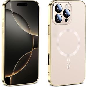 ZOZDOKG Magnetic for iPhone 16 Pro Max Case Compatible with MagSafe Built-in Full Camera Lens Protector, Electroplated iPhone 16 Promax Case, Gold