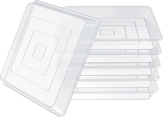 5 Pack Square Clear Plant Saucer 6 8 10 12 14 16 Inch, Durable Thick Plant Pot Dish for Flower Pot, Plastic Plant Tray to Catch Water for Indoor Outdoor (14Inch, Clear)