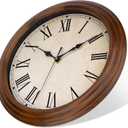Foxtop Wood Wall Clock 14 Inch Silent Non-Ticking Battery Operated Large Retro Wooden Clock Decorative for Living Room Bedroom Kitchen Home Office (Roman Numerals)