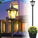 64 Inch Solar Lamp Post Light with Planter, 60 High Lumens Street Light, Solar Post Lights Waterproof for Garden, Pathway, Lawn, Driveway, Front Back Door Outdoor Pole LampWarm