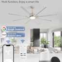 ZMISHIBO 72 inch Smart Aluminium Blade Ceiling Fans with Lights and Remote, Outdoor Large Ceiling Fans with Remote/Alexa/App for Patio Living Room, Nickel Ceiling Fan, 8 Blades
