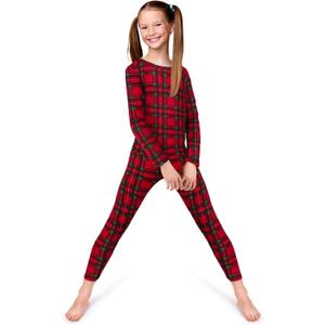 Rocky Thermal Underwear for Kids, Girls Thermals Long Johns Underwear, Base Layer for Cold weather/skiing (XX-Small, Red Plaid)