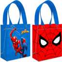 Spiderman Party Favor Bags Set 12 Pack 8" Marvel Party Goodie Bags for Kids Bulk Reusable Mini Totes | Spiderman Birthday Party Supplies