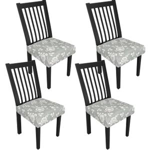 Stretch Dining Chair Seat Covers Set of 4,Dining Chair Slipcovers, Floral Printed Chair Covers,Soft Fabric Washable Upholstered Chair Seat Protector, No Rear Covers for Home Kitchen Dining Room