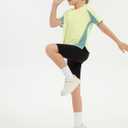 ZDC Kids Girls Athletic T Shirts Color Block Crewneck Gym Yoga Tees Casual Cute Basic Tees 5-14 Years (Yellow)