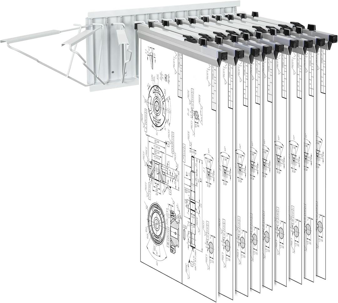 VEVOR Wall Mount Blueprint Storage Rack  Holds up to 1200 Blueprints, Hanging Blueprint Holder with 12 Pivot Brackets, for 24", 30", 36", or 42" Clamps(Rack Only Without Clamps)- Heavy Duty(240lbs)
