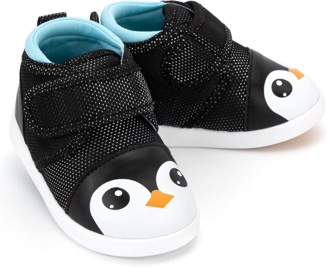 ikiki Squeaky Shoes for Toddlers with On/Off Squeaker Switch (George P. Penguin) (Black Penguin, Sparkly Black, Size 8)