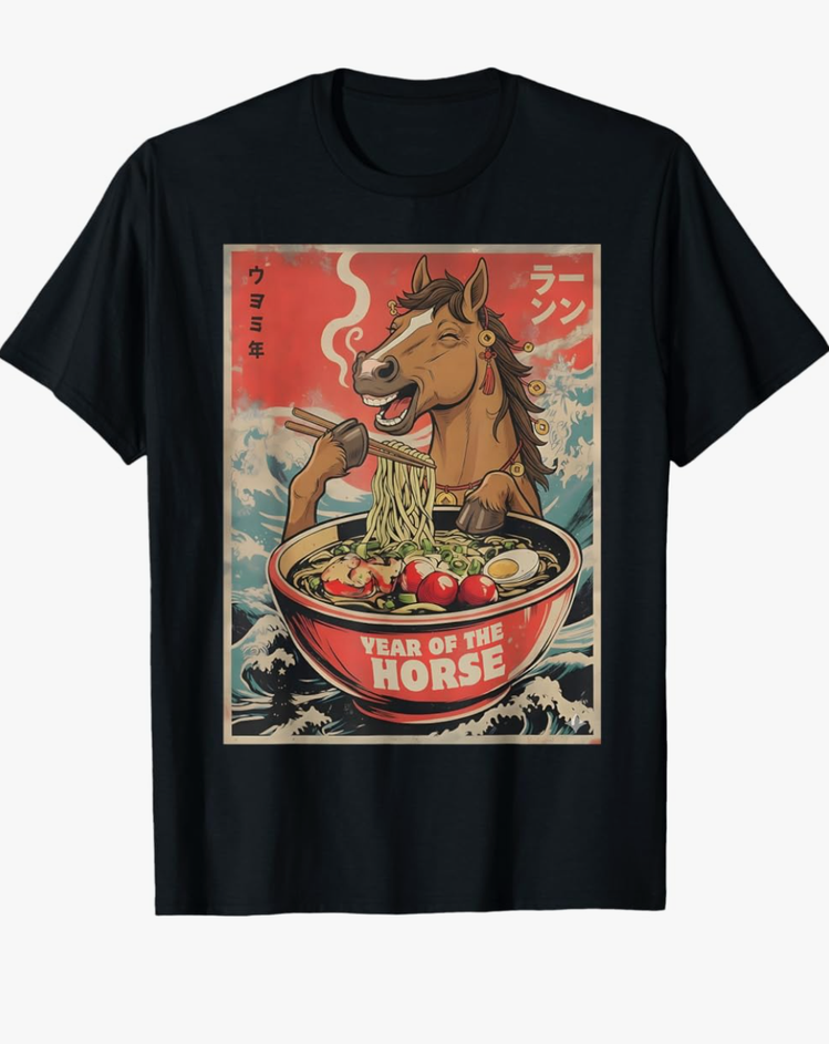 Zodiac Chinese New Year of The Horse 2026 Ramen Men Women T-Shirt, Size: M