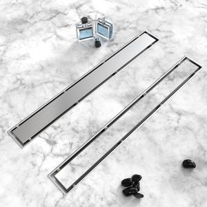 Shower Drain, 2 in 1 Linear Shower Drain 24 Inch(Brushed Nickel), 304 Stainless Steel Shower Floor Drain with Tile Insert Grate, Adjustable Feet, Hair Filter