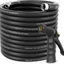 5/8" Hot/Cold Garden Hose 150 ft with Industrial High Pressure Nozzle, Flexible & Lightweight, 600psi Burst Rubber Water hose -50-158 With 3/4"Stainless Steel Fittings for Yard, Black