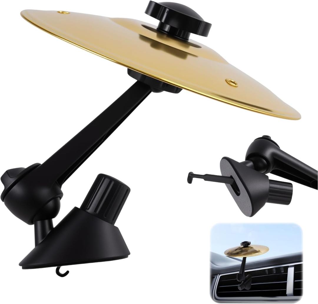 Car Cymbal Air Vent  Mini Drum Crash Cymbal for Car Dashboard, Easy Clip-On Music Accessory, Compact & Durable for All Vehicles (Gold)