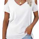 Amoretu Women's Short Sleeve Shirts Cold Shoulder Tops V Neck Blouse Tunic Shirts size M