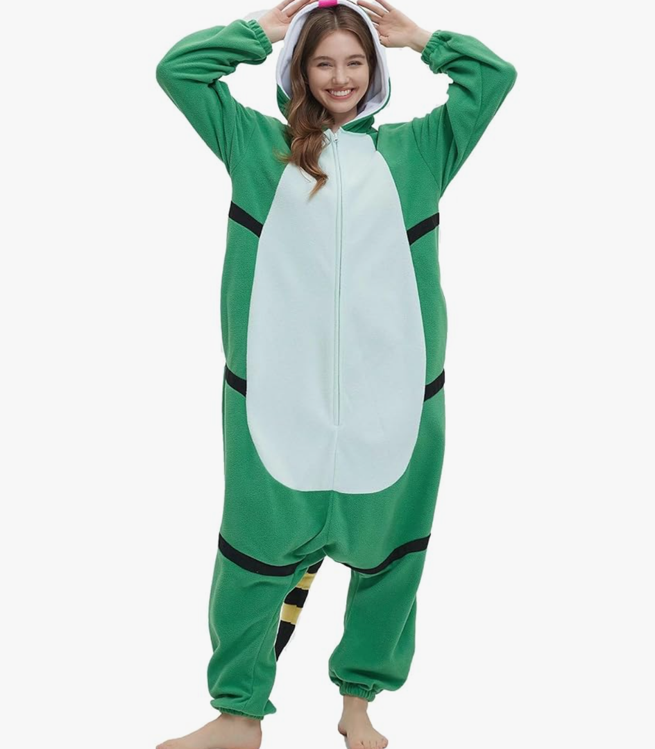 DarkCom Unisex Adult Green Lizard Onesie Halloween Costume One Piece Animal Pajamas Women Men Sleepwear Christmas Pajamas Size S