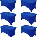 6-Pack Premium Royal Blue Spandex Tablecloths for 4ft Rectangle Tables, Stain & Wrinkle-Resistant, Washable Stretch Polyester Fitted Table Cover for Weddings, Banquets, Trade Shows Events