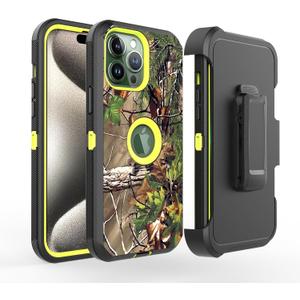 Fastsun Camo Design Defender Case Designed for iPhone 16, Protective Defender Shockproof Hybrid Case Dual Layer Hard Protective Cover Compatible with iPhone 16 (Clip+Camo Green)