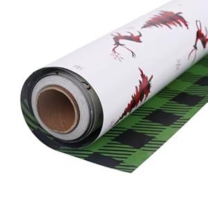 Linelglobal Christmas Wrapping Paper Long Roll Vantage Christmas Tree, Reversible Roll Two Side Wrapping Paper 30x390 Inch - Deer Plaid