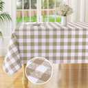 misaya Rectangle Waterproof Vinyl Table Cloth, Buffalo Flannel Backed Tablecloth, Wipeable Plastic Table Cover for Dinner, Kitchen, Outdoor (52" x 70", Khaki and White)