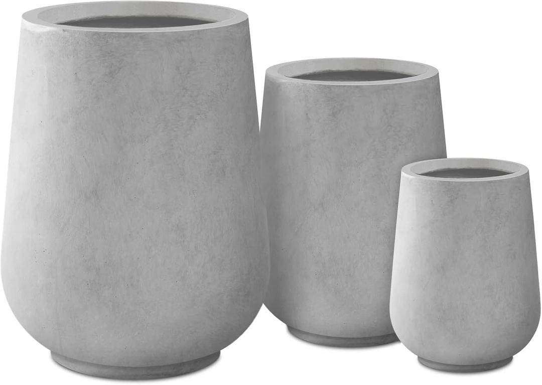 Kante 28",21",14" H Round Natural Concrete Tall Planters (Set of 3), Indoor Large Planter Pots Containers for Patio, Balcony, Backyard, Living Room, 28", 21" and 14"H