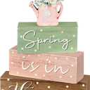 Yalikop 4 Pcs Spring Daisy Table Decorations Spring Tiered Tray Decor Daisy Wooden Block Sign Farmhouse Rustic Table Decor Centerpiece for Party Desk Home