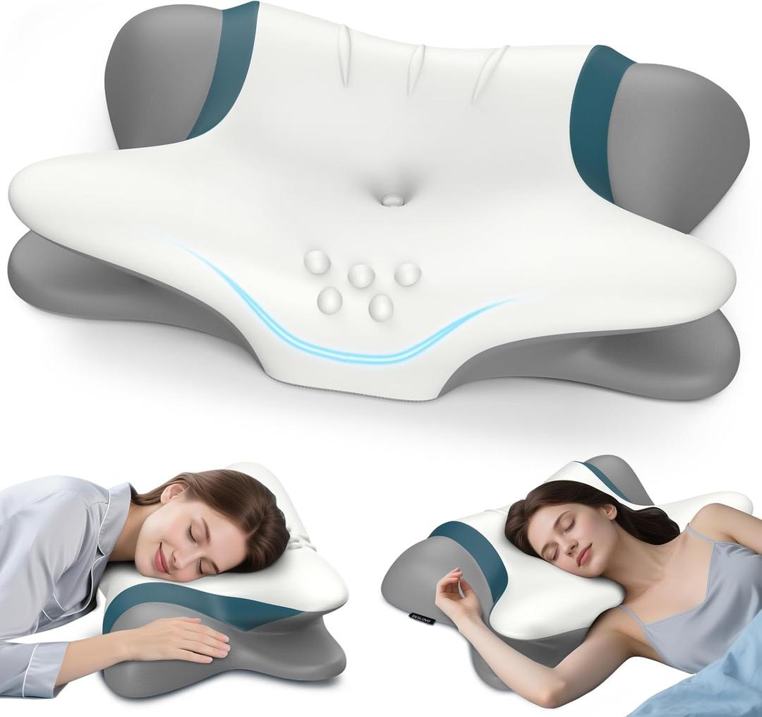 Cervical Neck Pillow for Pain Relief - Ergonomic Side Sleeper for Sleeping, Cooling Memory Foam Pillows for Neck Support, Contour Orthopedic Bed Pillow for Back Stomach Sleepers