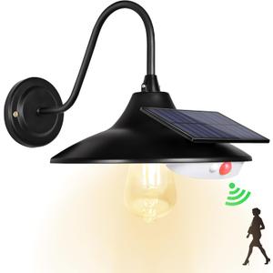 Barn Light Solar Powered Wall Mounted, Upgraded Auro B Gooseneck Solar Porch Shed Light Waterproof w/ 3 Modes, 18 Hour Dusk to Dawn Auto On/Off w/Motion Sensor, 3000K Black
