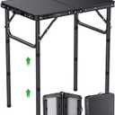 GARLLEN 2ft Folding Camping Table, 3 Adjustable Height Lightweight Folded Picnic Table, Portable Aluminum Grill Table for Camping, BBQ, Outdoor, 22.8" L x 15.7" W, Black