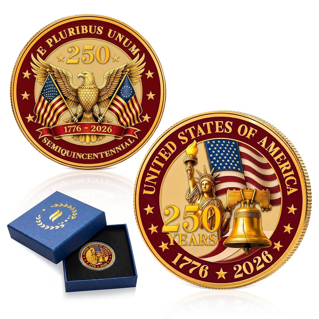 FLAGWIX 250 Anniversary Coin 1776-2026 - USA 250th Anniversary Merchandise Commemorative Coin - American Patriotic 4th of July Celebration Decorations Gifts for Men Veterans History Lover
