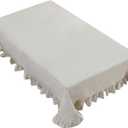 rismart Ruffle Rectangular Linen Table Cloth Cover Tablecloth Beige with ruffles 100x81