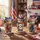 Bucherry 3 Pcs Patriotic USA Highland Cow Figurines 4th of July Independence Day Highland Cow Gnomes Statues 250th Anniversary Decor for Home Tiered Tray Table Farmhouse Rustic Calf Gifts