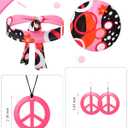 Haysandy 70s Outfit Women Disco Hippie Costume Accessories Pink Peace Disco Bottom Pants for Carnival Halloween Cosplay XL