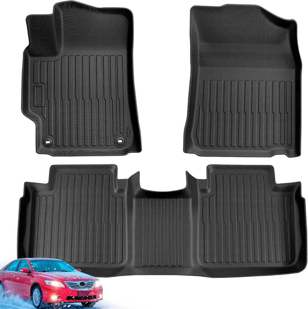 Car Floor Mats for Toyota Camry: 2007-2011 All Weather Interior Accessories, TPE Tech Rubber Black Front Rear Liners, Full Coverage Automotive Carpets Set Custom Fit for Camry 2011 2010 2009 2008 2007