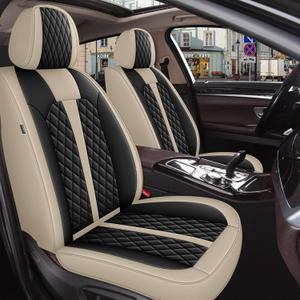 IKABEVEM Car Seat Covers Full Set Fit for Acura TL 2004-2014: 5 Seat Auto Interior Accessories, Waterproof Faux Leather Vehicle Car Seat Cushions Cover (Beige&Black) 