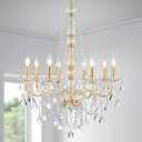 WUZUPS 8-Light Crystal Candle Chandelier Pendant Ceiling Light Modern Lighting Fixture for Bedroom Hallway Bar Kitchen Bathroom, H 35.4" W 27.6", E12 Base, Gold