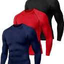 Men's (Pack of 3 or 5) Cool Dry Compression Long Sleeve Sports Baselayer T-Shirts Tops (L)