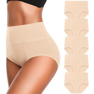 OLIKEME Cotton Underwear High Waisted Panties Full Coverage Underpants Soft Strech Ladies Briefs for Women Multi Pack (XL)