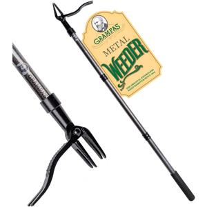 Grampa's Metal Weeder - Stand Up Weed Puller Tool with Steel Long Handle - Made with All Steel Handle & 4-Claw Steel Head - Easily Remove Weeds Without Bending, Pulling, or Kneeling (Black)