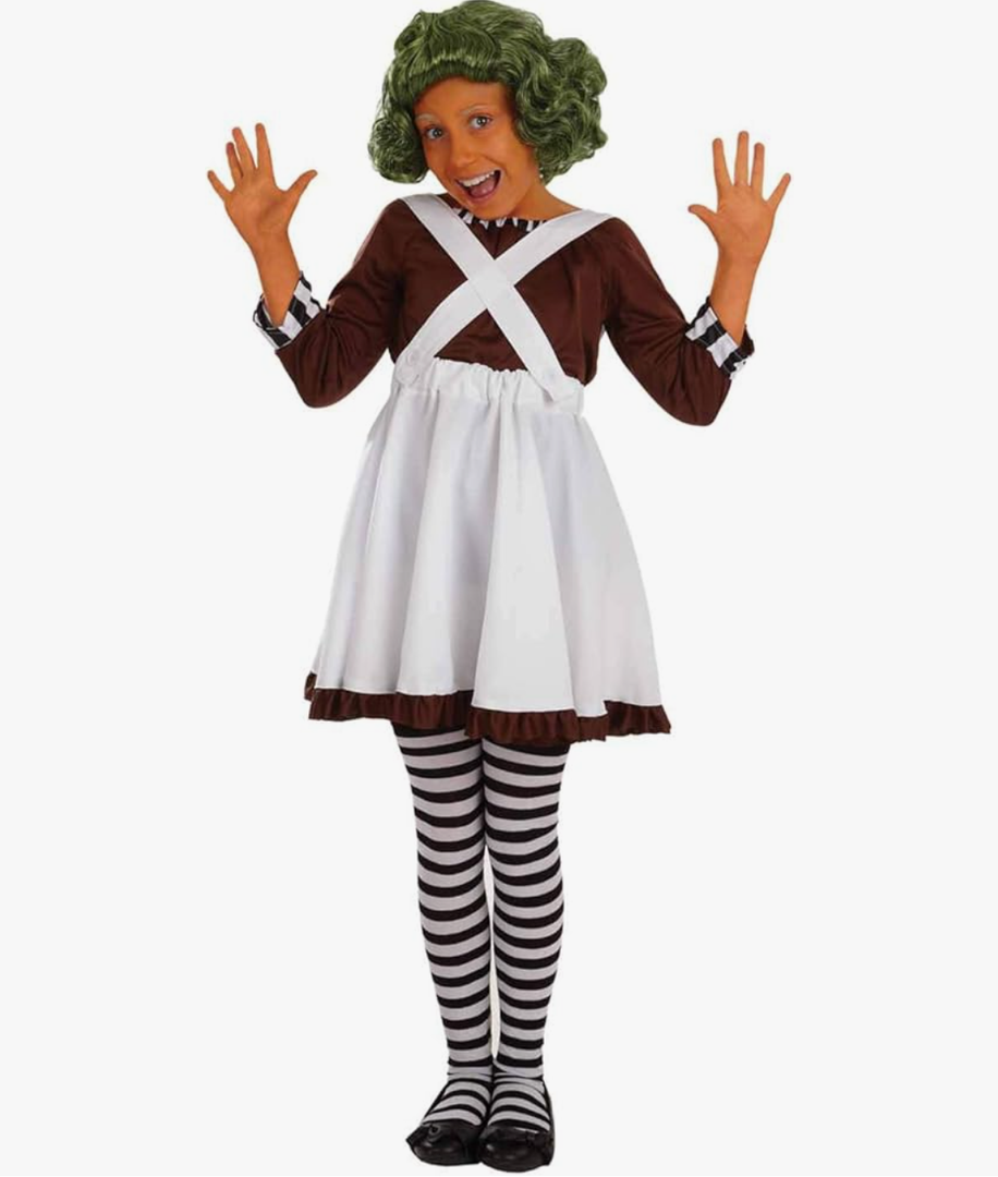 fun shack Girls Oompa Loompa Costume Kids Chocolate Factory Worker Dress Outfit, L