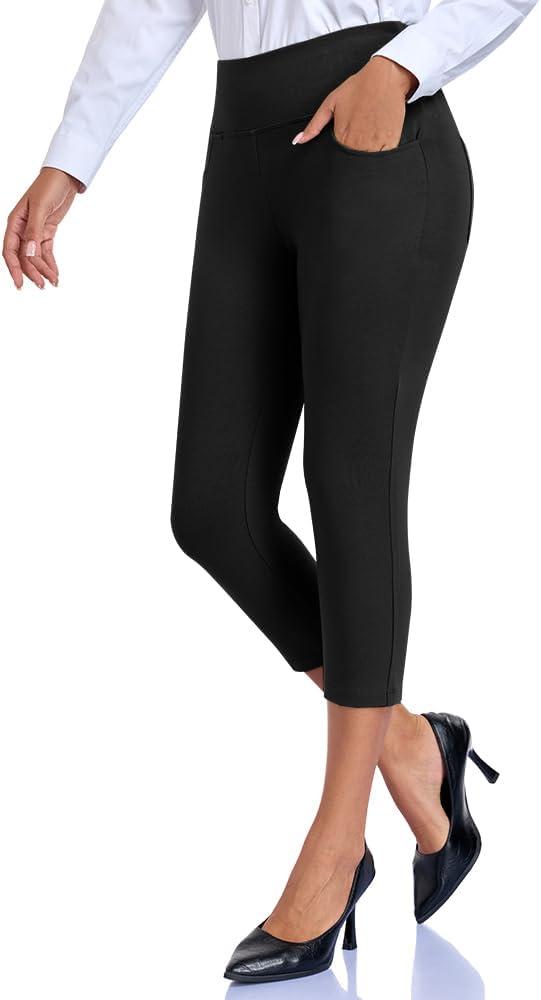 DAYOUNG Capri Pants for Women Work Office Casual Slacks High Waist Stretchy Yoga Dress Pants for Women with Pockets (Black, S)