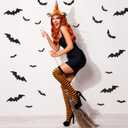 4 Pieces Halloween Witch Costume for Women, Striped Thigh High Socks Curly Wig Halloween Witch Sequins Headband for Cosplay (Orange)