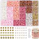 QUEFE Pink Bracelet Making Kit Friendship Bracelets 2850 Flat Clay Beads and Gold Spacer Beads for Jewelry Making, Crafts, Gifts and Birthday (Rose Smoke)