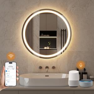 32" Round Smart LED Bathroom Mirror with Lights | Anti-Fog Vanity Mirror,WiFi App & Alexa Voice Control, 3000K-6000K Adjustable, Stepless Dimmable,Wall-Mounted Circle Mirror